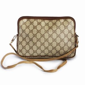 Vintage Gucci Supreme Shoulder Bag Clutch GG Logo Vintage 1980s Brown Canvas